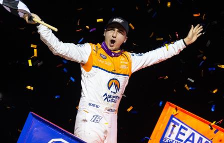 Gio Scelzi won the WoO finale Saturday at Cotton Bowl Speedway (Trent Gower Photo) (Video Highlights from DirtVision.com)