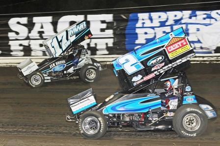 Austin races with Shane Golobic (Dick Ayers Photo)
