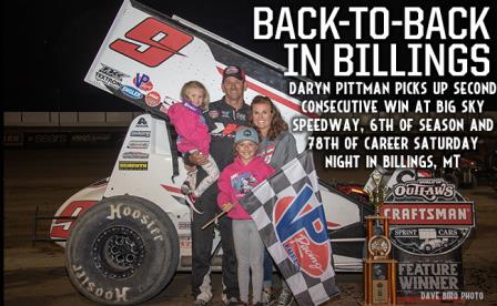 Daryn Pittman won with the WoO Saturday night at Billings (Dave Biro - DB3 Imaging)