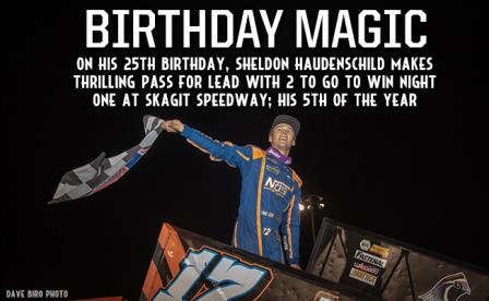 Sheldon Haudenschild gave himself a Birthday present with his win at Skagit Friday (Dave Biro - DB3 Imaging)