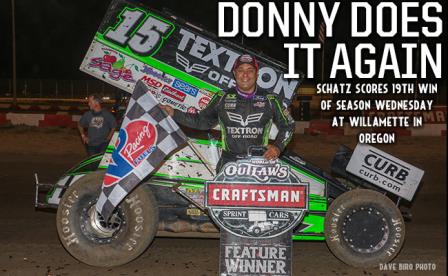 Donny Schatz won the WoO feature Wednesday at Willamette Speedway (Dave Biro/DB3 Imaging)