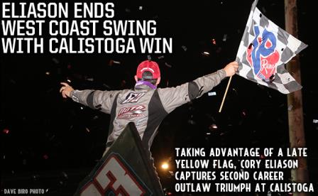 Cory Eliason won his second career WoO feature at Calistoga Saturday (Dave Biro/DB3 Imaging)