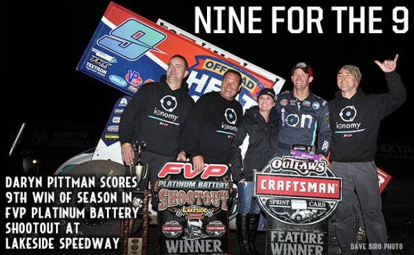 Daryn PIttman Convincingly Scored Ninth Win of 2018 in FVP Platinum Battery Shootout at Lakeside Speedway