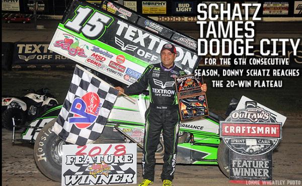 Donny Schatz Hits 20-Win Mark for Sixth Consecutive Season with Dodge City Victory