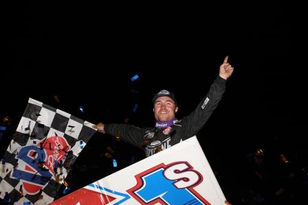 Logan Schuchart won with the World of Outlaws at Devil's Bowl Speedway Friday (Dave Biro - DB3 Imaging)