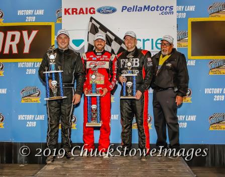 Winners at Knoxville Saturday: Ryan Giles (360), Brian Brown (410), Matthew Stelzer (Pro) (Chuck Stowe Photo)