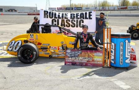 Kody Swanson holds the check after winning Sunday's "Rollie Beale Classic" at Toledo Speedway. (Rich Forman Photo) (Highlight Video from FloRacing.com)