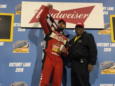 Brian Brown won on Budweiser Night at Knoxville Saturday (Knoxville Raceway Photo)