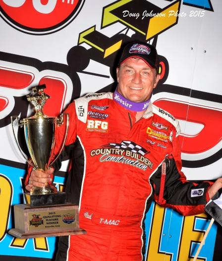 TMAC celebrates his qualifying night win Thursday at the Knoxville Nationals (Doug Johnson Photo)