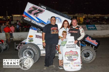 Wayne in Victory Lane at Devil’s Bowl (Patrick Grant Photo/ASCS)