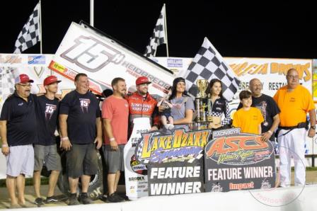 Sam Hafertepe Jr. won his third straight feature with the series at Lake Ozark Speedway Friday (Jessica Edmiston Photo) (Highlight Video from Racinboys.com)