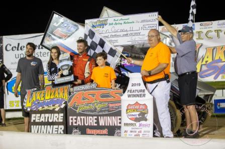 John Carney II was victorious in the ASCS finale at Lake Ozark Speedway Sunday (Jessica Edmiston Photo) (Highlights from Racinboys.com)
