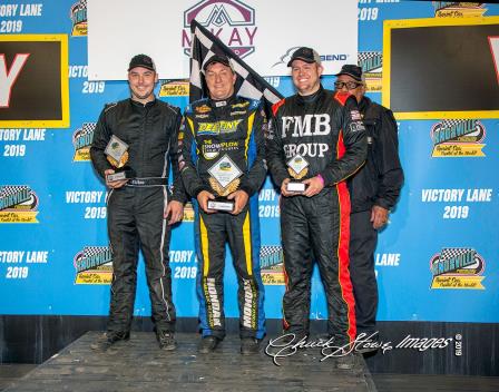 Ryan Giles (360), Terry McCarl (410) and Matthew Stelzer (Pro Series) were feature winners Saturday at Knoxville (Chuck Stowe Photo) (Video Highlight from Knoxville Raceway)