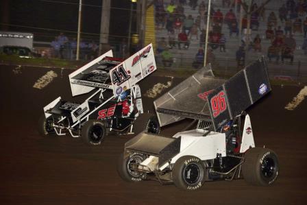 Parker Price-Miller (96) and Dominic Scelzi (41s) battle at Fairbury American Legion Speedway (Mark Funderburk Racing Photo)