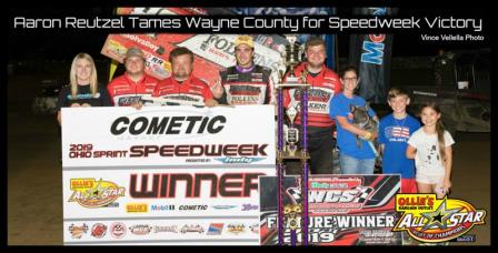 Aaron Reutzel won Wednesday's Ohio Speedweek stop at Wayne County Speedway (Vince Vellella Photo) (Highlight Video from SpeedShiftTV.com)