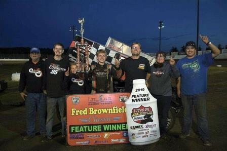 Devon Borden won the opener at the Fred Brownfield Classic in Elma Friday (Malcolm White Photo) (Highlight Video from Racinboys.com) 