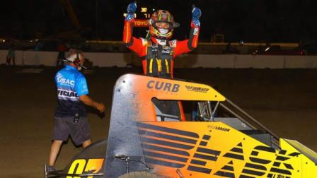Saturday's "Summer Slash" USAC NOS Energy Drink National Midget winner at the Dirt Oval at Route 66, Kyle Larson of Elk Grove, Calif. (Rich Forman Photo) (Highlight Video from FloRacing.com)