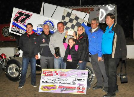 Wayne in Victory Lane with Ryan and Phil Durst (L), Paige and Erin, and Jim Huffman (R) (Rob Kocak Photo)