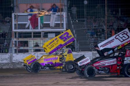 Blake Hahn held off Sam Hafertepe Jr. in the ASCS finale at Big Sky Speedway Saturday (Nitro Photo)