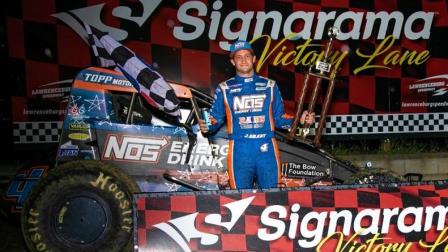 Justin Grant won his first NOS Energy Drink Indiana Sprint Week race since 2012 on Sunday night at Lawrenceburg Speedway. (Rich Forman Photo) (Video Highlight from FloRacing.com)