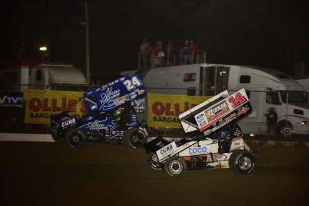 Rico Abreu (24) and Tony Stewart (14) battle in All Star action at 34 Raceway Sunday (Mark Funderburk Racing Photo)