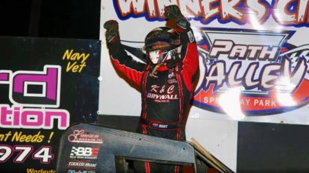 The victory was Boat's second-straight at Path Valley. His fourth career Pennsylvania triumph elevated him past Mel Kenyon as the winningest USAC National Midget driver in the state. He also tied his father, Billy, as a nine-time winner with the series. (Michael Fry Photo)