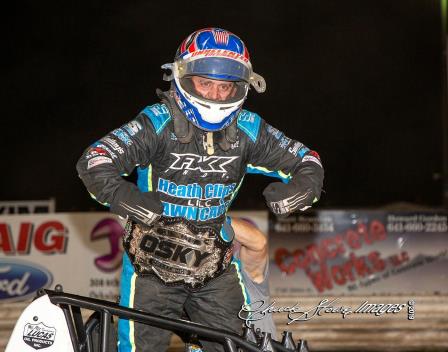 Brady Bacon took home over $9,000 after winning the POWRi/WAR Sprint car feature from the tail at Tuesday's Ultimate Challenge (Chuck Stowe Image)