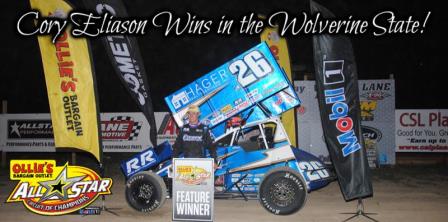 Cory Eliason picked up Friday's All Star win at I-96 Speedway (TJ Slideways Photo) (Video Highlight from SpeedShiftTV.com)