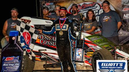 Thomas Meseraull (San Jose, Calif.) is all smiles after capturing Thursday night's victory in the Sprint Car Smackdown VIII opener at Kokomo Speedway (Ryan Sellers Photo) (Video Highlight from FloRacing.com)