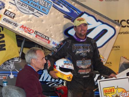 Brock Zearfoss celebrates his win with Brad Doty