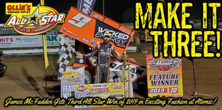 James McFadden won the All Star opener at Atomic Speedway Thursday night (All Star Media Photo) (Video Highlight from SpeedShiftTV.com)