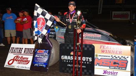 Saturday night at Tri-State Speedway, Kyle Cummins earned his second career Haubstadt Hustler win, with the first coming in 2016 (David Nearpass Photo) (Video Highlight from FloRacing.com)