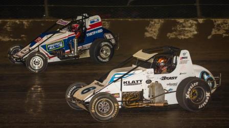 Eventual winner Brady Bacon (#6) and Kevin Thomas, Jr. (#9) battle for the lead during Saturday's USAC Silver Crown season finale at Eldora Speedway's 4-Crown Nationals presented by NKT.tv (Dallas Breeze Photo) (Video Highlight from FloRacing.com)