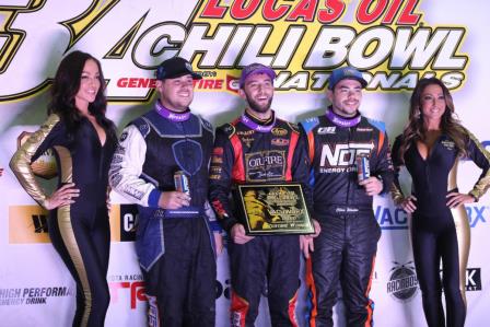 Tanner Thorson took Friday's prelim at the Chili Bowl (Dave Biro - DB3 Imaging)