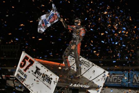 Kyle Larson won the WoO finale at I-55 Raceway Saturday (Mark Funderburk Photo) (Video Highlights from DirtVision.com)