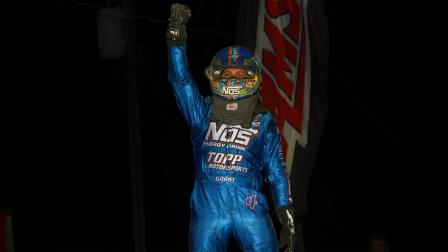 Justin Grant celebrates Saturday's USAC AMSOIL National Sprint Car victory at 34 Raceway in West Burlington, Iowa. (Brendon Bauman Photo) (Video Highlights from FloRacing.com)