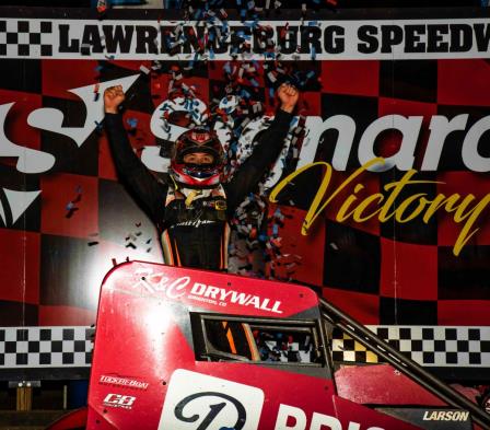 Kyle Larson's victory at Lawrenceburg was his record fourth Indiana Midget Week score in the last five nights and his ninth career victory at IMW, tying him atop the all-time list for most IMW wins with Bryan Clauson (Ryan Sellers Photo) (Video Hihglights from FloRacing.com)