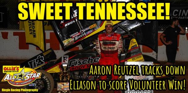 Aaron Reutzel Tracks Down Cory Eliason to Score Volunteer Speedway Victory