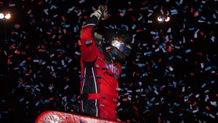 Shane Cottle is showered with confetti in victory lane following his victory in Friday night's Bill Gardner Sprintacular opener at Lincoln Park Speedway (Rich Forman Photo) (Video Highlights from FloRacing.com)