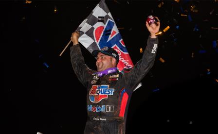 Donny Schatz won the $25,000 Lernerville Don Martin Memorial Silver Cup Tuesday (Trent Gower Photo) (Video Highlights from DirtVision.com)