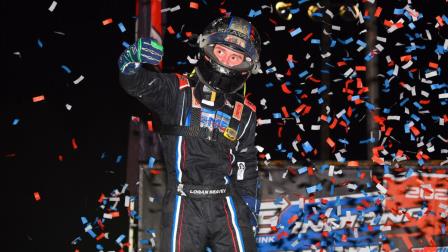 Logan Seavey (Sutter, Calif.) captured Friday night's NOS Energy Drink Indiana Sprint Week opener at Gas City I-69 Speedway (David Nearpass Photo) (Video Highlights from FloRacing.com)