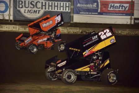 Jacob Patton (79J) and Dustin Barks (22) battle in Jacksonville MOWA action (Mark Funderburk Racing Photo)