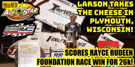 Kyle Larson cashed in big again with his $26,000 score in the Rayce Rudeen Foundation feature at Plymouth Thursday (Paul Arch Photo) (Video Highlights from FloRacing.com)