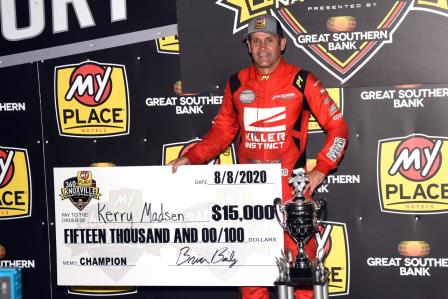 Kerry Madsen celebrates his $15,000 win at the Knoxville 360 Nationals Saturday (Paul Arch Photo) (Video Highlights from DirtVision.com)