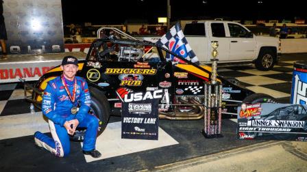 Tanner Swanson became the winningest Lucas Oil Raceway USAC Silver Crown driver of all-time with Friday night's Dave Steele Carb Night Classic victory (DB3, Inc. Photo) (Video Highlights from FloRacing.com)