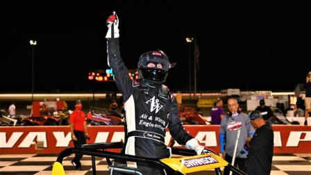 Kody Swanson and Nolen Racing completed a night's sweep as fast qualifier and feature winner, leading all 40 laps, wire-to-wire, to claim the $10,000 top prize (Al Steinberg Photo) (Video Highlights from FloRacing.com)