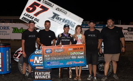 Kyle Larson won the $10,000 WoO stop in Fargo Saturday (Trent Gower Photo) (Video Highlights from DirtVision.com)