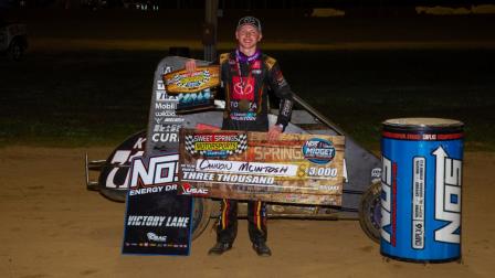 Cannon McIntosh captured his second career USAC NOS Energy Drink National Midget victory Friday night at Sweet Springs (Mo.) Motorsports Complex with a last lap, last corner pass (Rich Forman Photo) (Video Highlights from FloRacing.com)