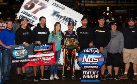 Kyle Larson won the $20,000 WoO finale at Huset's Sunday (Trent Gower Photo) (Video Highlights from DirtVision.com)