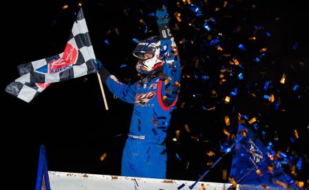 Daryn Pittman won the WoO feature at Lawton Friday (Trent Gower Photo) (Video Highlights from DirtVision.com)